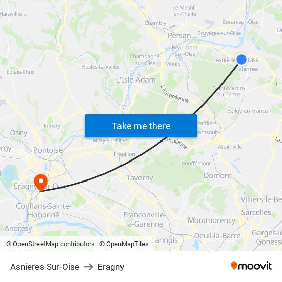 Asnieres-Sur-Oise to Eragny map