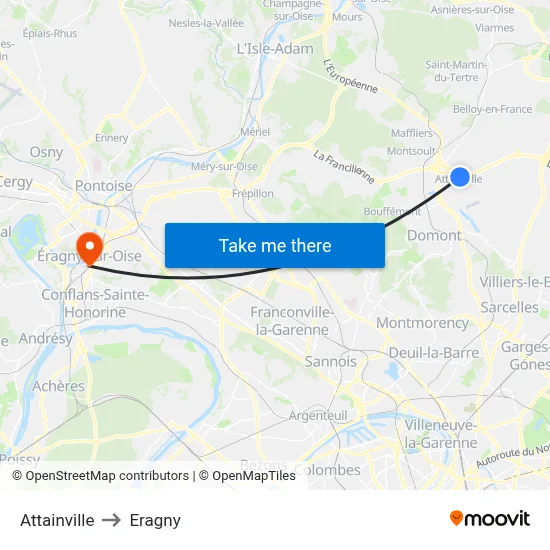 Attainville to Eragny map