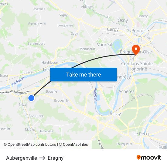 Aubergenville to Eragny map