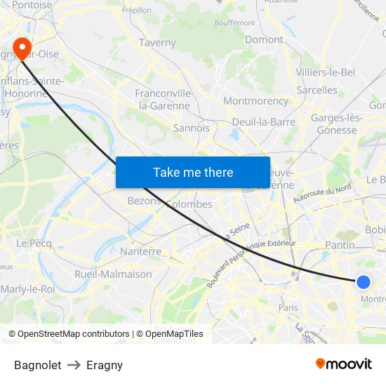 Bagnolet to Eragny map