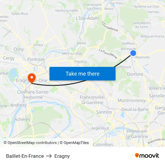 Baillet-En-France to Eragny map