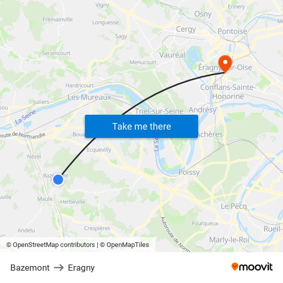 Bazemont to Eragny map