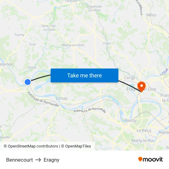 Bennecourt to Eragny map