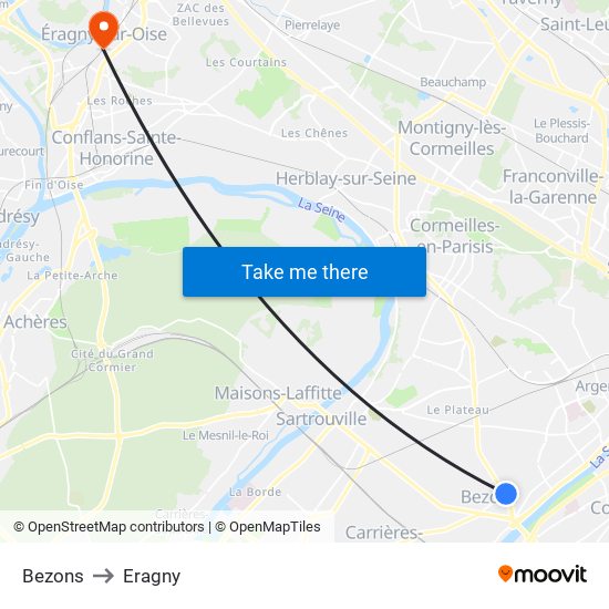 Bezons to Eragny map