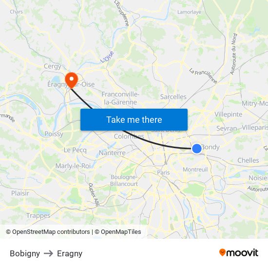 Bobigny to Eragny map