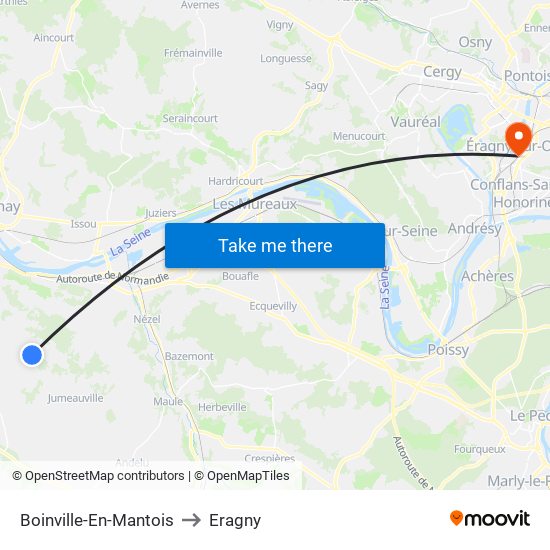 Boinville-En-Mantois to Eragny map