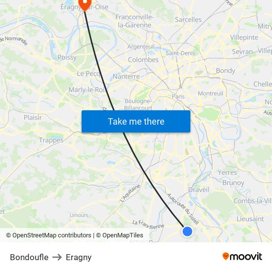 Bondoufle to Eragny map