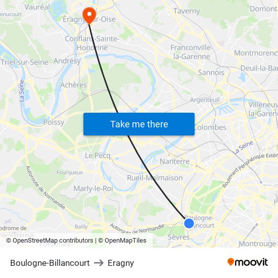 Boulogne-Billancourt to Eragny map