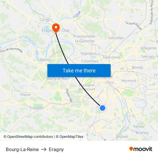 Bourg-La-Reine to Eragny map