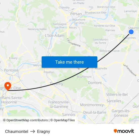 Chaumontel to Eragny map