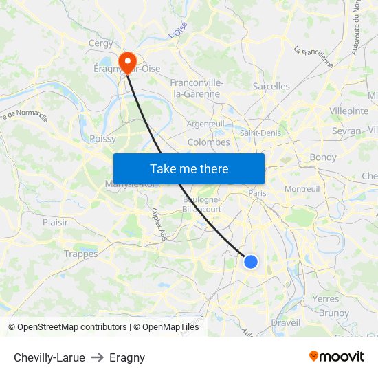 Chevilly-Larue to Eragny map