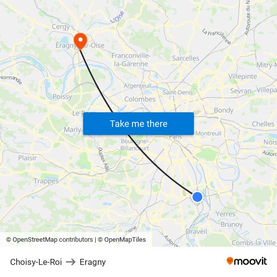Choisy-Le-Roi to Eragny map