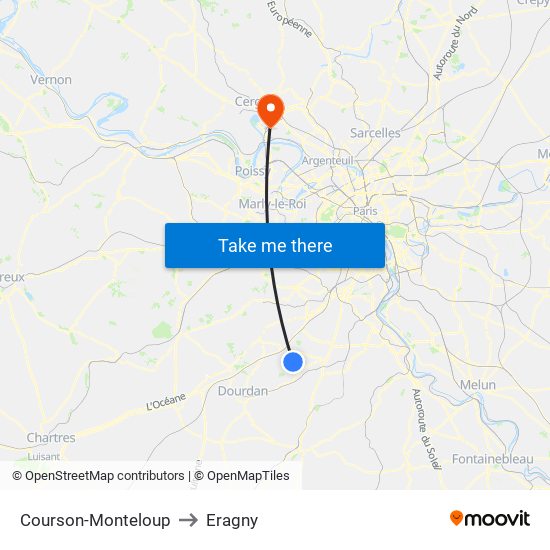 Courson-Monteloup to Eragny map