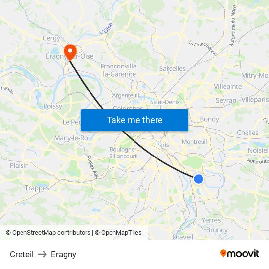 Creteil to Eragny map