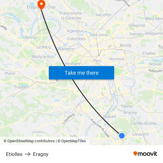 Etiolles to Eragny map