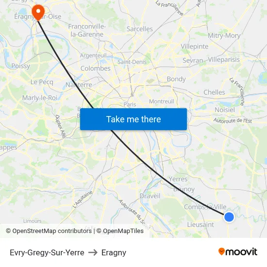Evry-Gregy-Sur-Yerre to Eragny map