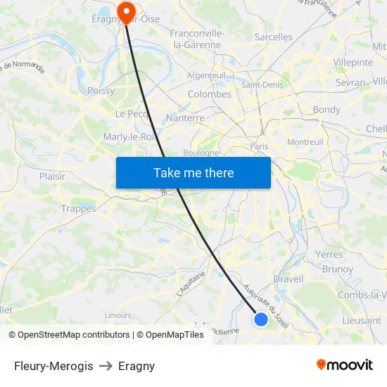 Fleury-Merogis to Eragny map