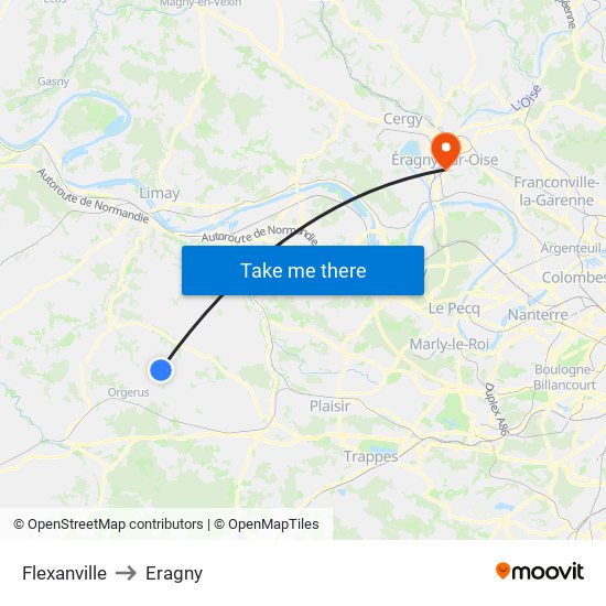 Flexanville to Eragny map