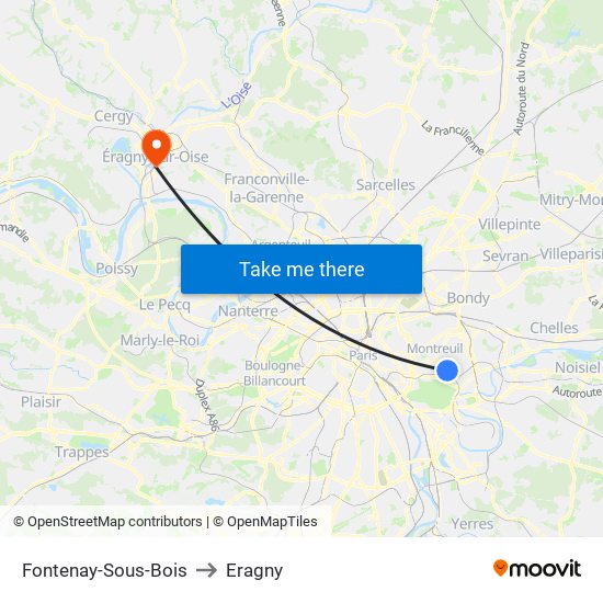 Fontenay-Sous-Bois to Eragny map