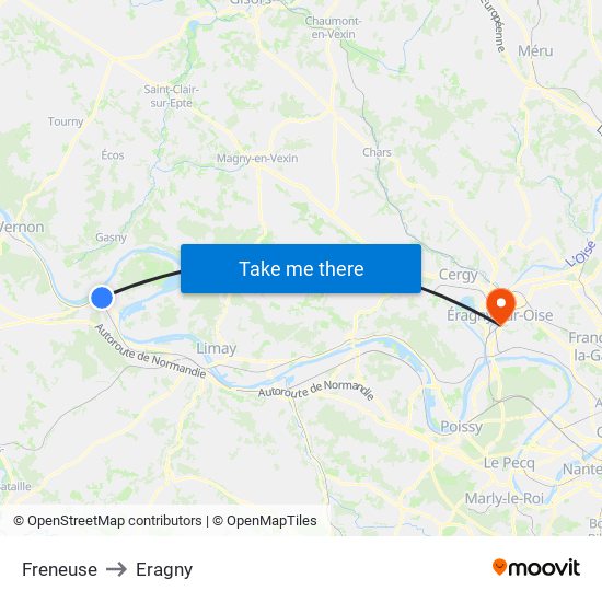 Freneuse to Eragny map