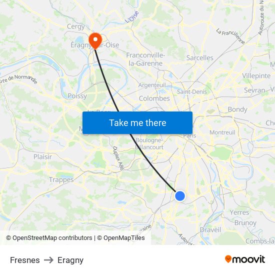 Fresnes to Eragny map