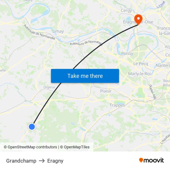 Grandchamp to Eragny map
