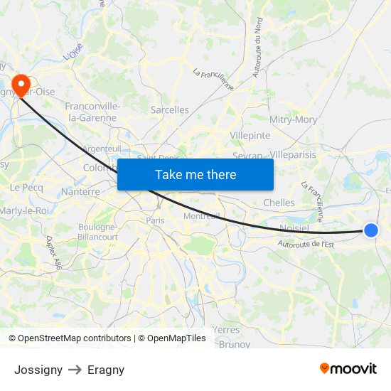 Jossigny to Eragny map