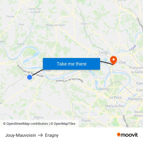 Jouy-Mauvoisin to Eragny map
