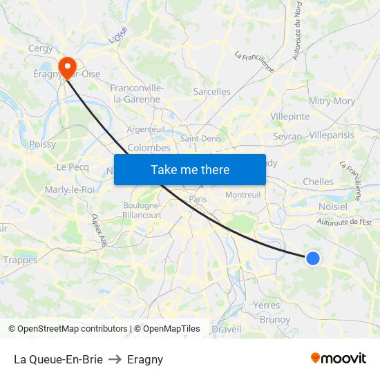 La Queue-En-Brie to Eragny map