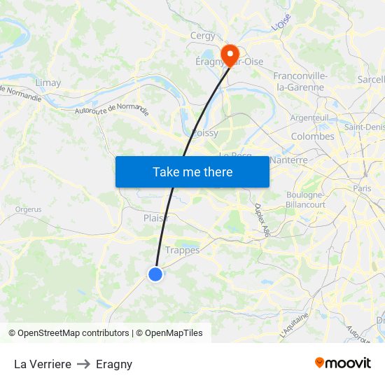 La Verriere to Eragny map