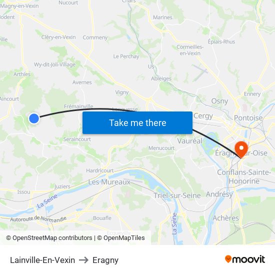 Lainville-En-Vexin to Eragny map