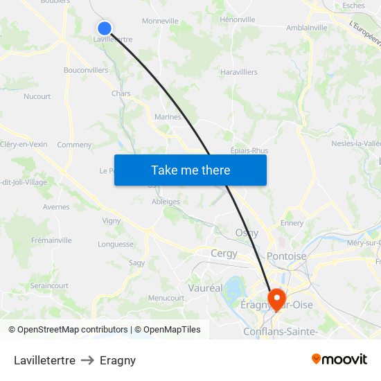 Lavilletertre to Eragny map