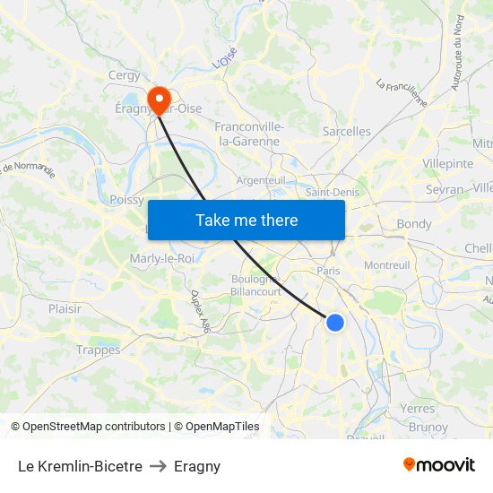 Le Kremlin-Bicetre to Eragny map