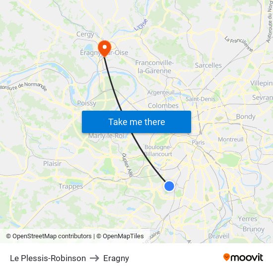 Le Plessis-Robinson to Eragny map