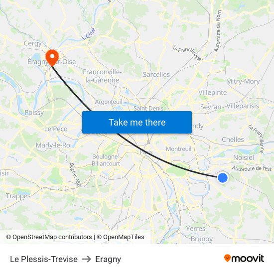 Le Plessis-Trevise to Eragny map