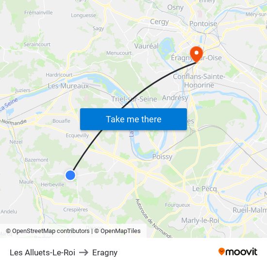 Les Alluets-Le-Roi to Eragny map