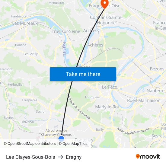 Les Clayes-Sous-Bois to Eragny map