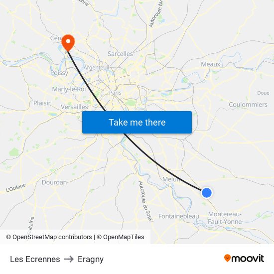Les Ecrennes to Eragny map