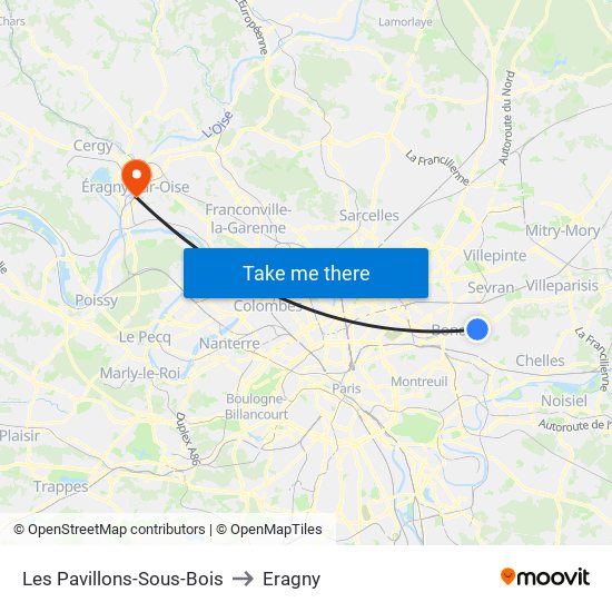 Les Pavillons-Sous-Bois to Eragny map