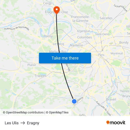 Les Ulis to Eragny map