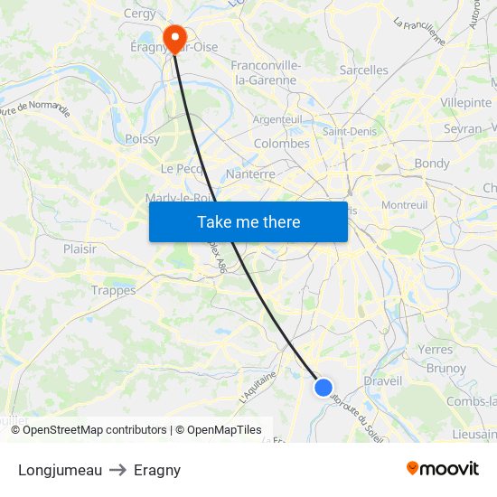 Longjumeau to Eragny map