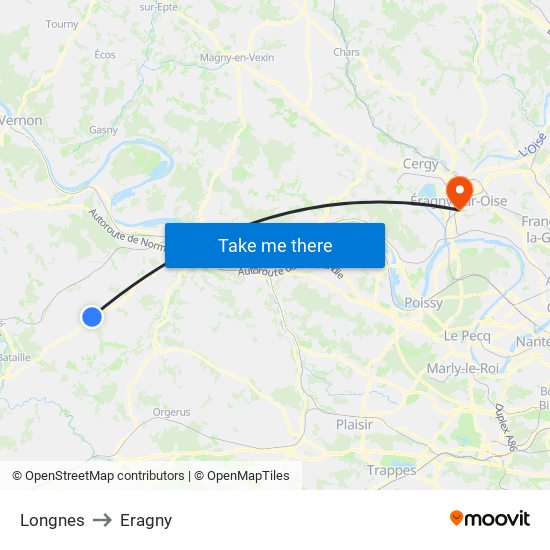 Longnes to Eragny map