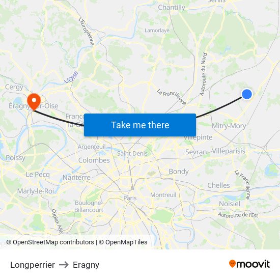 Longperrier to Eragny map
