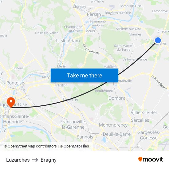Luzarches to Eragny map