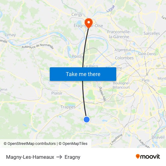Magny-Les-Hameaux to Eragny map