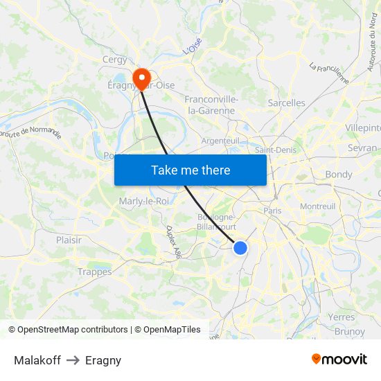 Malakoff to Eragny map