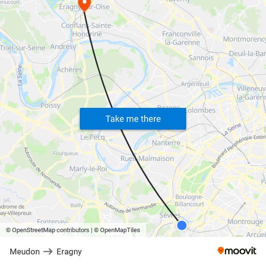 Meudon to Eragny map