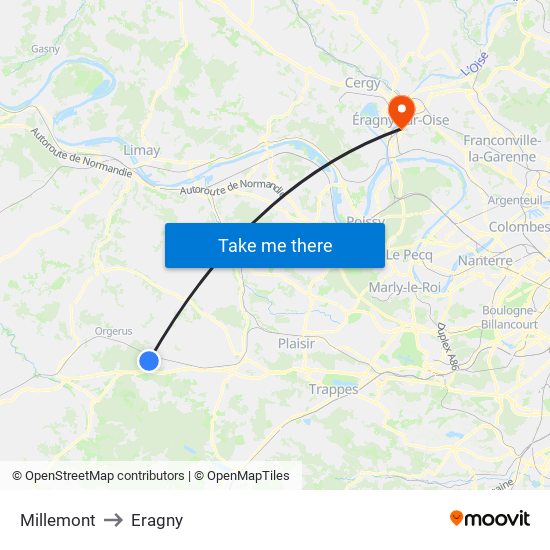 Millemont to Eragny map