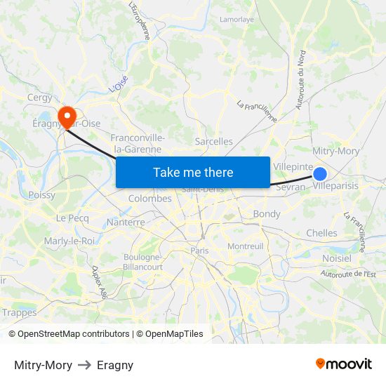 Mitry-Mory to Eragny map