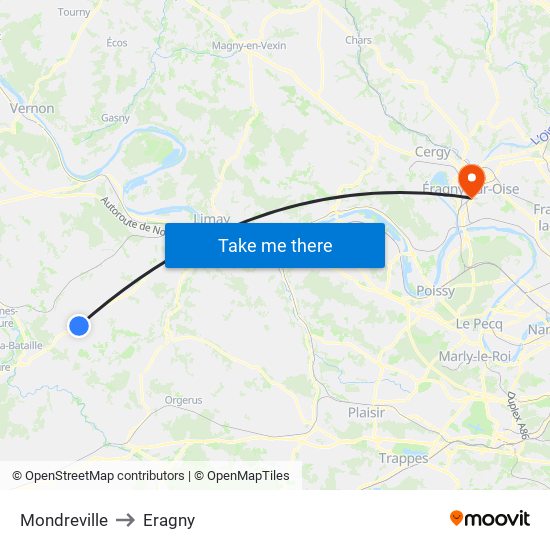 Mondreville to Eragny map